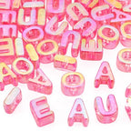 FASHEWELRY 50Pcs Vowel Letter Acrylic Beads Large Hole Alphabet A E I O U 3D Letters Iridescent Chunky Initial Big Plastic Letter Beads for Keychains Necklace DIY Arts Craft Projects Deep Pink - color: Iridescent Deep Pink, size: Vowels