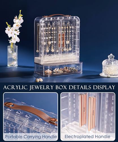 Homde Women Acrylic Jewelry Box: Clear Organizer Holder for Earring Necklace Ring - Gift for Yound Women