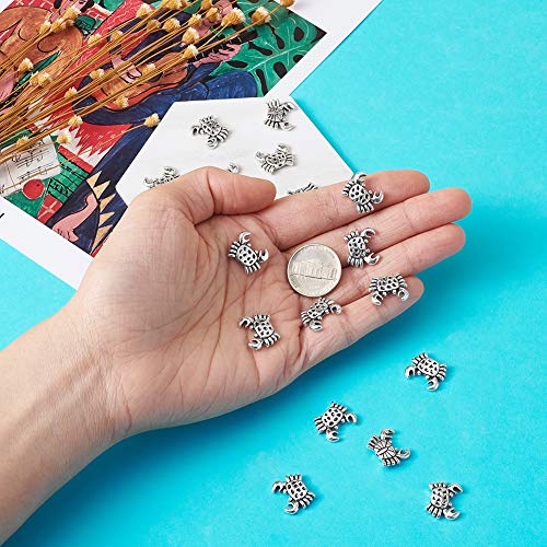 Fashewelry 20Pcs Antique Silver Crab Spacer Beads 12.5x15.5mm Tibetan Metal Sea Life Animal Ocean Creatures Charm Beads Hole: 1.4mm - color: Antique Silver Crab