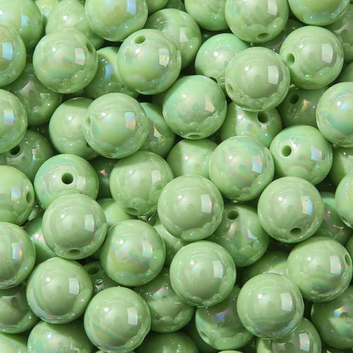 16mm Acrylic Bead 100pcs AB Green Color Focal Bead Chunk Bubblegum Beads for DIY Crafting Necklace Bracelet Jewelry Making Keychain (Light Green) - color: light green