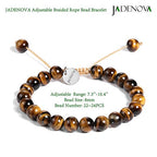 JADENOVA Natural Bead Bracelet Semi Precious Gemstone Beaded Bracelet for Women Healing Crystal Stone Stretch Bracelet Men Couple Bracelets (2pcs,6-8mm/8-10mm) - color: Yellow Tiger Eye, size: 6mm/8mm
