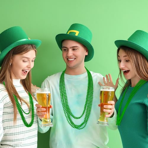Huskein 100 PCS St Patricks Day Beads Necklace, Mrdi Gras Beads Bulk, 33 Inches Round Beads Necklace Accessories Set, Luck Irish Beads Parade Accessories for Mardi Gras St Patricks Day - color: Green