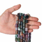 Natural Indian Agate Cylinder Tube Beads 10x14mm 38cm/str Loose Semi Gemstone Stone Beads for Making Bracelets Necklace - color: Indian Agate