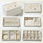 9 Set Velvet Jewelry Drawer Organizer Inserts, Stackable Jewelry Organizer Trays with Removable Dividers, Jewelrys Storage Display Tray, for Earring Ring Necklace Watch Bracelet, Beige