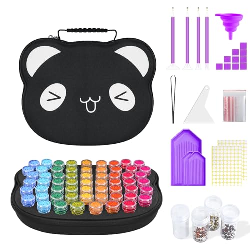ZORETCO Diamond Painting Storage Containers,60 Slots Diamond Painting Kits,5D Diamond Painting Accessories and Tools for Art Jewelry Bead Rhinestones Organizer - color: Black, size: 60 Jars