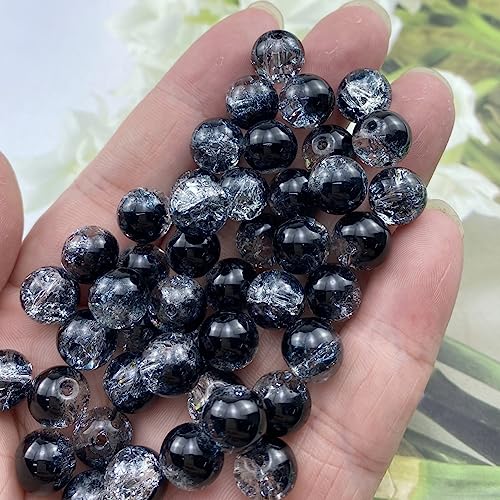 100pcs Crackle Glass Beads 10mm Round Crystal Glass Spacer Crafts Beads for Jewelry Making Necklace Bracelet Earrings DIY Crafts(Black) - color: Black, size: 10mm