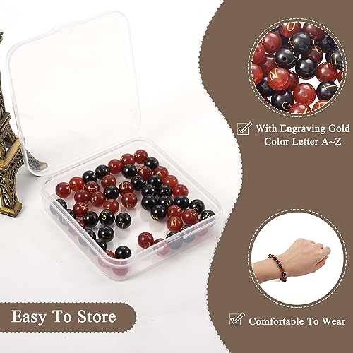 Cheriswelry 52Pcs 8mm Natural Gemstone Letter Beads Black Red Agate Alphabet Spacer Beads for DIY Crafts Necklace Bracelet Jewelry Making - color: Agate with Letter-Mixed Color
