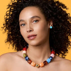 Chunky Necklaces for Women, Trendy Colorful Square Acrylic Resin Beads Statement Choker Necklace, Lightweight Boho Summer Beach Vacation Jewelry - color: Mixed color