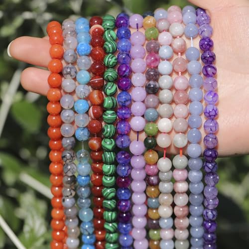 Natural Stone Beads 8mm Polished Round Smooth Gemstone Beads for Jewelry Making Supplies 15 Inch(45 Beads) (Purple Dragon Pattern) - color: Purple Dragon Pattern-45pcs