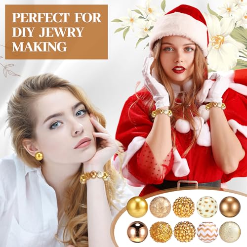 Ferreve 20 Pcs Chunky Bubblegum Beads 20mm Focal Pen Large Rhinestone Pearl Beads for DIY Beadable Pen School Jewelry Making Keychain Craft Making(Gold) - color: Gold