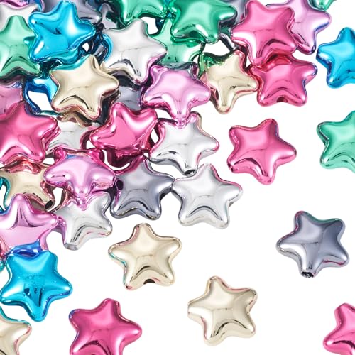Craftdady 56Pcs Star Acrylic Beads Plating Opaque Color Star Spacer Bead Mini Colorful Little Star Shape Beads 7 Colors for DIY Bracelet Necklace Earring Jewelry Making-21.5x19.5mm - color: Colorful star
