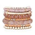 RIAH FASHION Multi Color Stretch Beaded Stackable Bracelets - Layering Bead Strand Statement Wrap Bangles - color: Boho Mix - Light Brown, size: 7.0 Inches Length