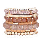 RIAH FASHION Multi Color Stretch Beaded Stackable Bracelets - Layering Bead Strand Statement Wrap Bangles - color: Boho Mix - Light Brown, size: 7.0 Inches Length