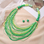 Bocar Necklace for Women, Multi Layer Statement Necklace, Long Chain Chunky Bib Seed Beads Necklace, Necklace Earring Set for Women Gift (NK-10693) - color: Mix green-set