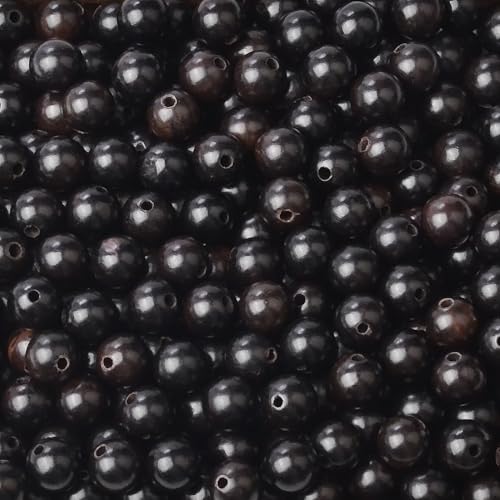 6mm Massive Beads Natural Wooden Round Loose Beads Jewelry Making with Thread 200 PCS(Black Ebony Wood, 6mm) - color: Black Ebony Wood, size: 6mm