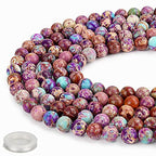 70PCS Natural 8MM Healing Gemstone Colorful Imperial Jasper Energy Stone Round Loose Beads, Semi-Precious Crystal Beads with Free Elastic String for Jewelry Making DIY - color: Colorful Imperial Jasper