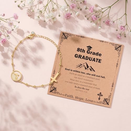 Cross Bracelet Gifts for Women Her - 14K Gold Plated Move Mountains Mustard Seed Cross Bracelet Faith Belief Bracelets Jewelry Gifts for Mom Girlfriend Bestie‌ Wife Mothers Day Birthday 8th Grade Graduate Graduation Anniversary‌ - style: Gold 8th Grade St