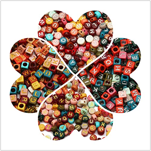 ToBeIT 1000pcs Letter Beads Acrylic Bead Alphabet Letter A-Z Cube Beads for Jewelry Making, Bracelets, Necklaces, Key Chains （Gold Color-C） - color: color-C