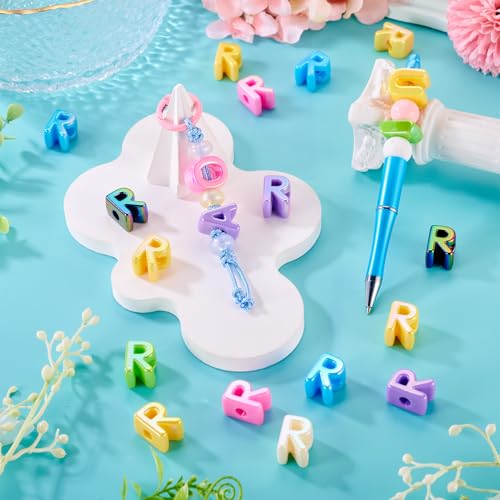 Beadthoven 20pcs Big Letter R Beads Large Hole Bubble Alphabet Acrylic Beads Charm Iridescent Plastic R Shape Loose Chunky Spacers for Jewelry Making Bracelet Necklace Keychains Shoelaces Crafts - color: R