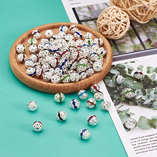 Craftdady 200pcs 8mm Round Alloy Rhinestone Bracelet Connector Beads Hollow Crystal Rhinestone Pave Disco Ball Loose Spacer Beads for Necklace Earring Jewelry Craft - color: Mixed Color-8mm