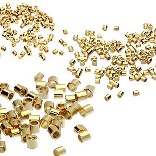 The Beadsmith Tube Crimp Beads, Assorted Sizes, Gold Color, Uniform Cylindrical Shape, No Sharp Edges, Designed to Secure the Ends of Jewelry Stringing Wires and Cables - color: Gold Plate, size: Variety (1.5/2/2.5mm) - 475 Pcs
