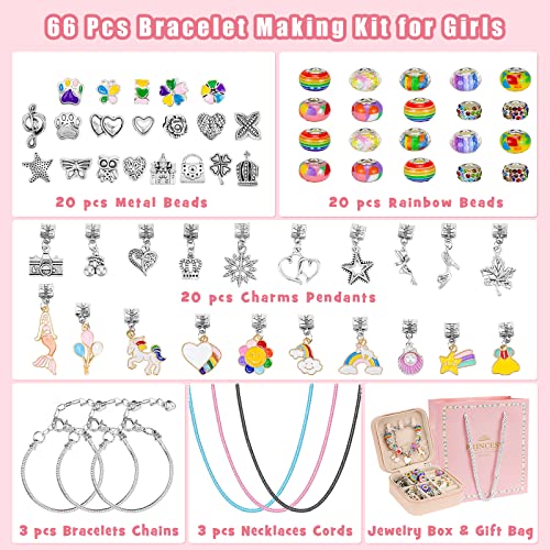 Hysagtek Charm Bracelet Making Kit - 66 Pcs DIY Jewelry Making Kit Bracelet Making Kit Beads Necklace Crafts for Teen Girls with Portable Bracelet Organizer Box, Rainbow - color: Pink