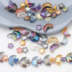 Glass Beads, KLFHS 60PCS Mixed Color Star and Moon Glass Beads for Jewelry Making, Cute Unique Bead Bulk Spacer Bead for Jewelry Bracelet Necklace Earring Craft Supplies DIY - color: Star-moon