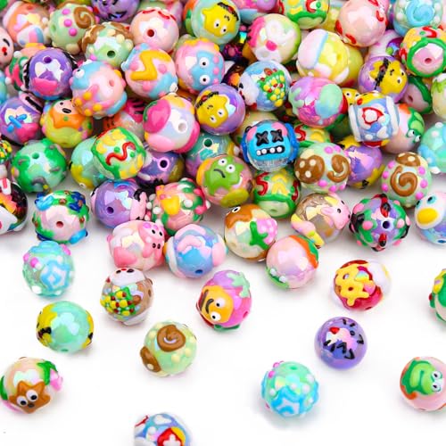 BONNY BOXX 30PCs 16mm Acrylic Round Hand Painted Beads Assorted Mix Plastic Pastel Loose Spacer Bubblegum Beads for Jewelry Making Phone Strap DIY Crafts - color: Hand Painted