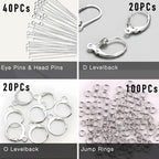 180Pcs No Tarnish Leverback Hooks & Pins for Earring Making, stino Hypoallergenic Stainless Steel Jewerly Findings Supplies, Gold Plated & Silver Set (Silver) - color: Silver