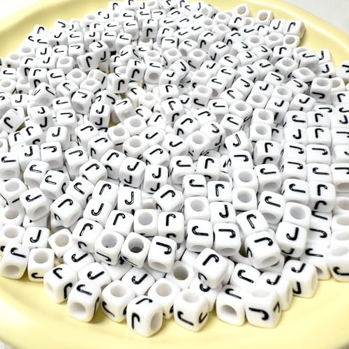 500Pcs Square Loose Letter Beads J 6X6mm Individual Large Hole Alphabet Beads for Friendship Bracelets Making - color: Square - J
