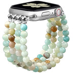 Newlibery Natural Stone Bracelet Beaded-Bands Women Compatible with Apple Watch 38mm 40mm 41mm 42mm (S10/11) Feminine Cute Handmade Stretch Strap for iWatch Series 11/10/9/8/7/6/5/4/3/2/1 SE 3/2/1 - color: A3 Light green and white, size: 38/40/41/42mm(S10