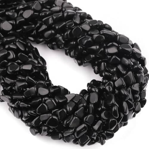 Natural Stone Beads 6-8mm Obsidian Oval Irregular Freeform Tumbled Loose Gemstone Beads for Jewelry Making 15 Inch Strand 50-55 Pcs - color: Obsidian-1 strand15”-approx. 55 beads