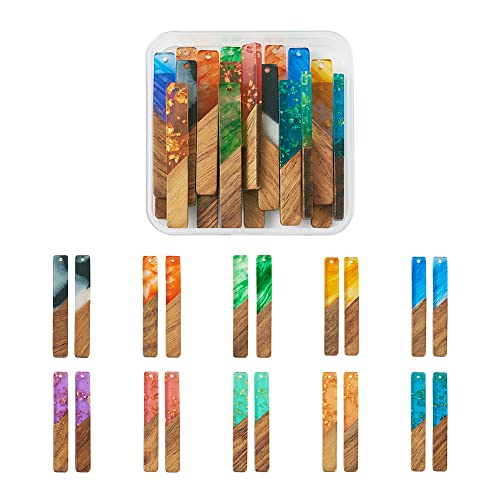 FASHEWELRY 20Pcs Resin Wood Earring Charms Rectangle Wooden Earring Blanks Bar Boho Charms for Jewelry Making Wooden Earring Pieces with Gold Foil - color: 0Rectangle-Mixed Color