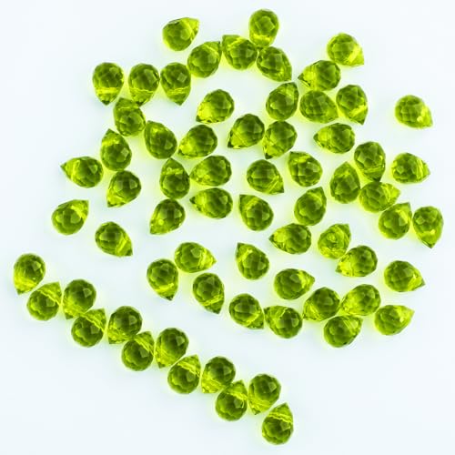 100pcs Olive Green Faceted Crystal Glass Beads 8x10mm, Shiny Teardrop Glass Beads for Jewelry Making, Crystal Beads for Bracelet Necklace Earring DIY Craft - color: Olive Green