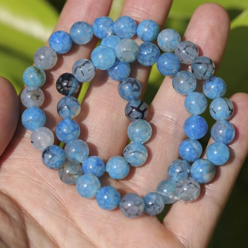 Natural Stone Beads 8mm Polished Round Smooth Gemstone Beads for Jewelry Making Supplies 15 Inch(45 Beads) (Blue-Black Dragon Pattern) - color: Blue-black dragon pattern-45pcs