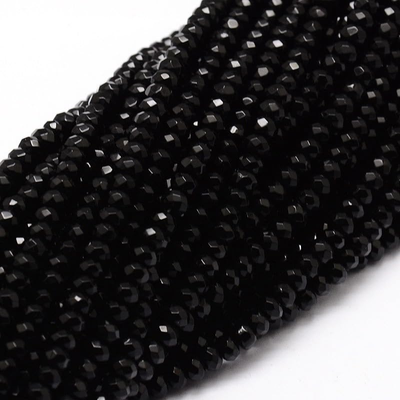 115pcs 4x2mm Rondelle Faceted Natural Jade Beads, Dyed Stone Beads Abacus Disk Stone Spacer Charm Bead for DIY Bracelet Necklace Jewelry Making Keychain Phone Chain Ornament, Black - color: Black