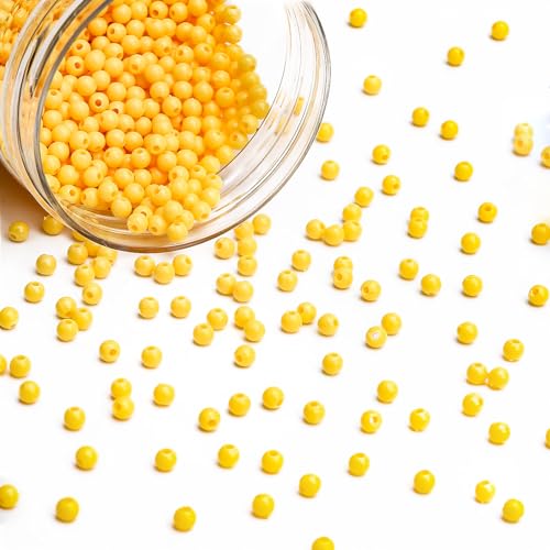 BONNY BOXX 2000PCs 4MM Smooth Yellow Acrylic Round Beads, Plastic Resin Bubblegum Balls Chunky Gumball Beads for Necklace and Bracelet Making, Crafting Supplies - color: Smooth Yellow, size: 4MM
