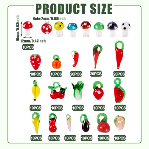 Pandahall 200pcs Fruit Vegetable Handmade Lampwork Beads Glass Mixed Style Loose Spacer Beads Charms for Bracelet Necklace Jewelry Making
