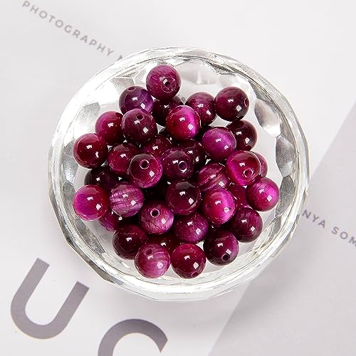 65Pcs Magenta Tiger's Eye 6mm Beads Natural Stone Round Gemstone Genuine Real Stone for DIY Bracelet Jewelry String Making - color: Magenta Tiger's Eye, size: 6mm