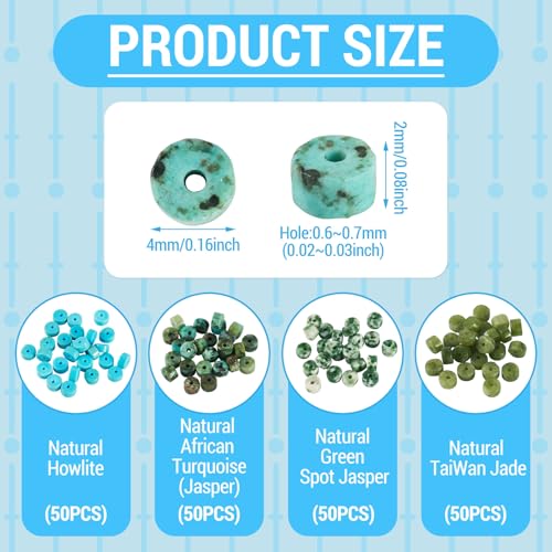 Craftdady 200Pcs Natural Stone Beads Green Jasper African Turquoise Beads Heishi Disc Stones Spacer Bead Flat Round Gemstone Bead for DIY Jewelry Bracelets Necklaces Making, 4 Styles - color: Green 4x2 mm