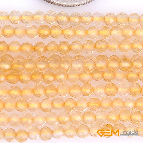 GEM-Inside 2mm Natural Stone Yellow Citrine Quartz Faceted Round Spacer Small Beads for Jewelry Making 15" - color: Yellow Citrine, size: 2mm
