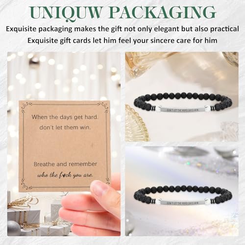 INSYOHO Dont Let the Hard Days Win Bracelet – Inspirational Healing Crystal Bracelet for Women & Men, Agate & Amethyst Beaded Adjustable, Motivational Gift for Stress Relief & Positivity - color: Volcanic rock