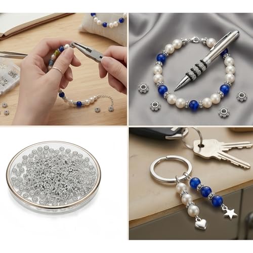 400 PCS Flower Spacer Beads Tibetan Silver 4mm Daisy Flower Thin Rondelle Spacer Bead Flat Bead Caps for Bracelet Necklace Jewelry Making