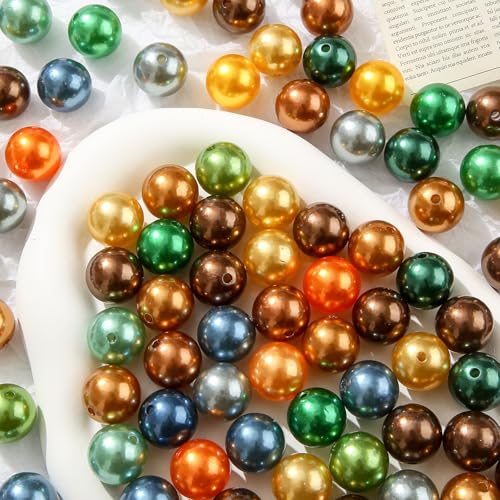 100pcs Color Pearl Beads Chunk Bubblegum Bead 20mm Acrylic Pen Ball Beads for Pen Bag Jewelry Making Necklace Bracelet(Brown&Gray) - color: brown&gray