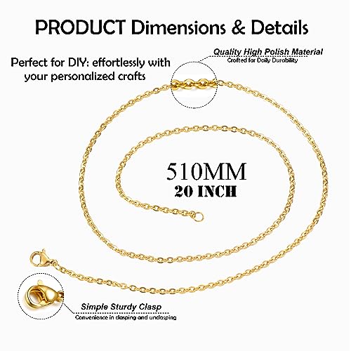 24 Pack Necklace Chains Gold Plated Stainless Steel Cable Chain Necklace Bulk for Jewelry Making, 20 Inches - color: 20 Inches, Gold Color