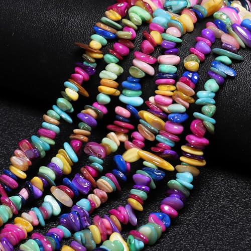 Chip Shells, 260pcs 5-8mm Irregular Beads with Holes, Multicolor Shell & Mixed Gemstone Chip Beads for Jewelry Making - color: Multicolor