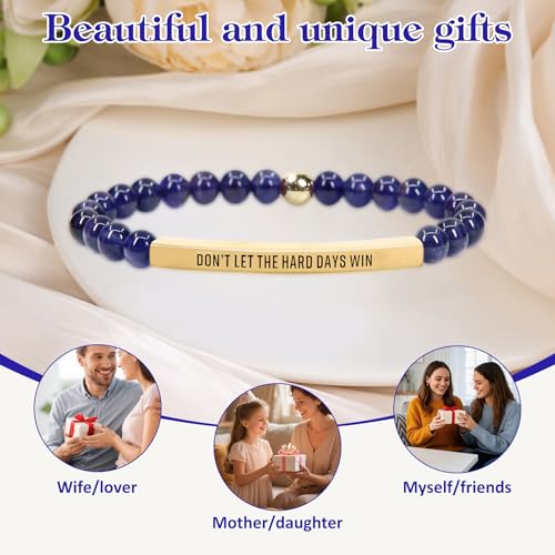 INSYOHO Dont Let the Hard Days Win Bracelet – Inspirational Healing Crystal Bracelet for Women & Men, Agate & Amethyst Beaded Adjustable, Motivational Gift for Stress Relief & Positivity - color: lapis lazuli