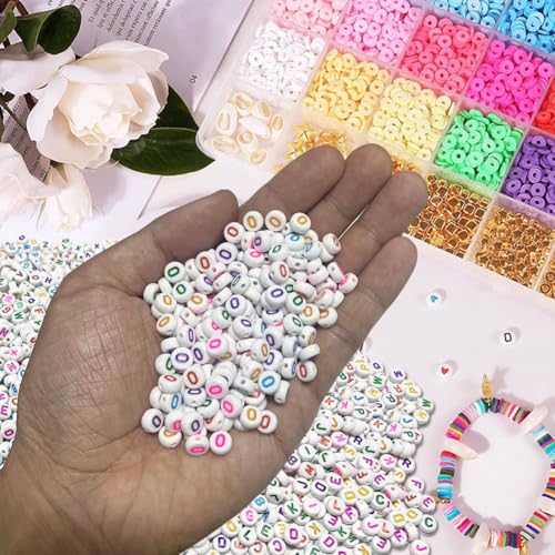500PCS 4x7mm Acrylic Letter Beads O for Friendship Bracelets Jewelry Making, White Round Flat Acrylic with Colourful Alphabet Beads for DIY Crafts Bracelets Necklaces Key Chains Phone Lanyard - color: O(colourful on white)