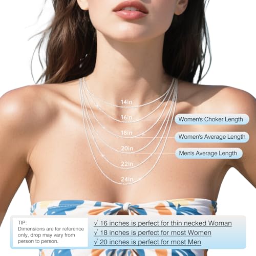 Solid 18K Gold Plated 925 Sterling Silver Chain Necklace for Women, 1.1mm Thin Dainty Cable Chain Non Tarnish & Sturdy Women's Chain Necklace 14/16/17/18/20/22/24 Inches - color: Shiny Silver, size: 22 Inch