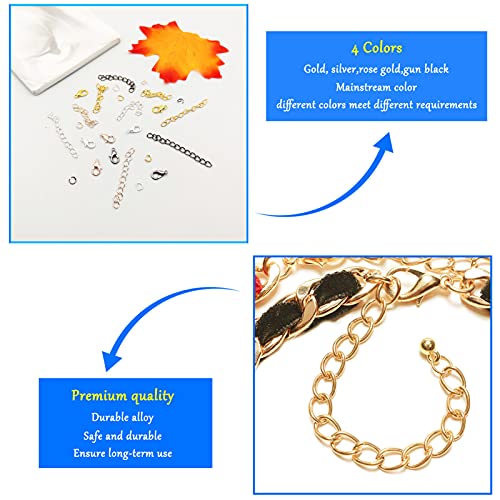 600Pcs Chain Extender Set for Jewelry Making,Necklace Bracelet Chain Extender Chains Extension Tails with Lobster Claw Clasps and Open Jump Ring for Necklaces Bracelet,Anklets,Jewelry Making Supplies - color: 600pcs Gold,Silver,Rose gold,Gun black